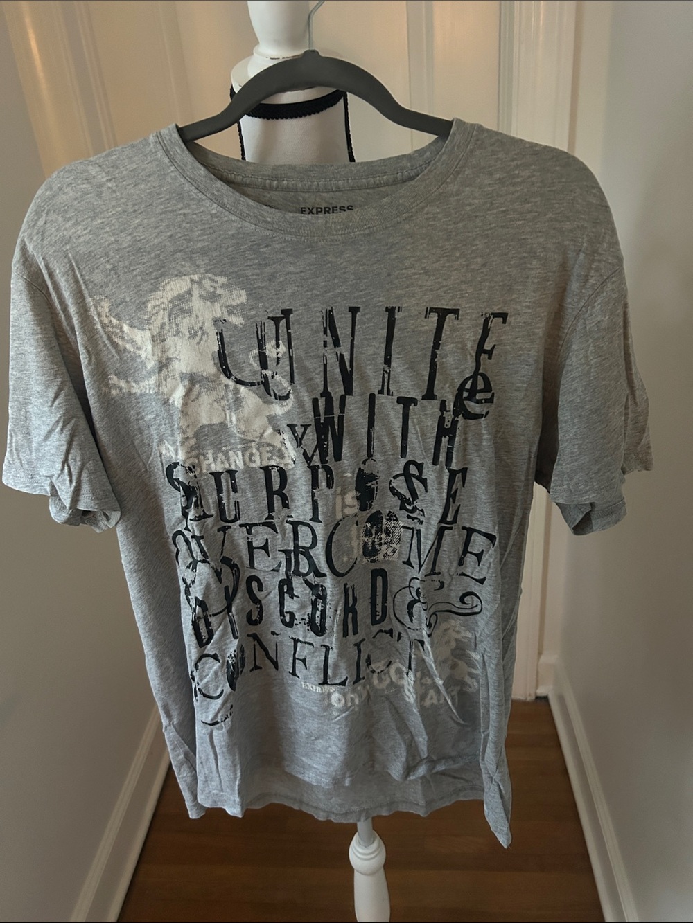 Express Grey Short-Sleeve Graphic Crewneck Tee